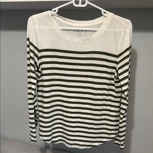 LOFT Women's Green Striped Top